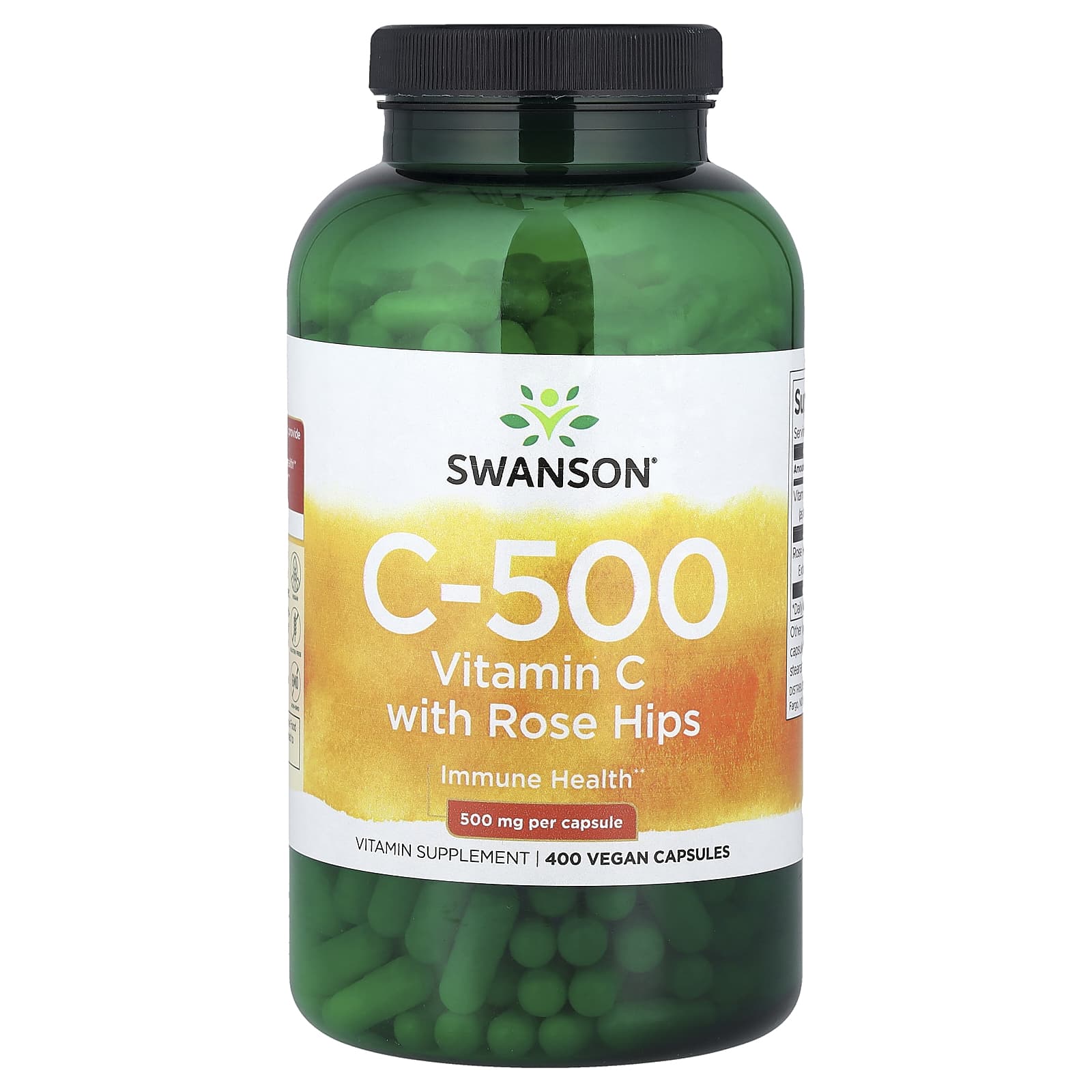 Swanson, C-500, Vitamin C with Rose Hips, 400 Vegan Capsules