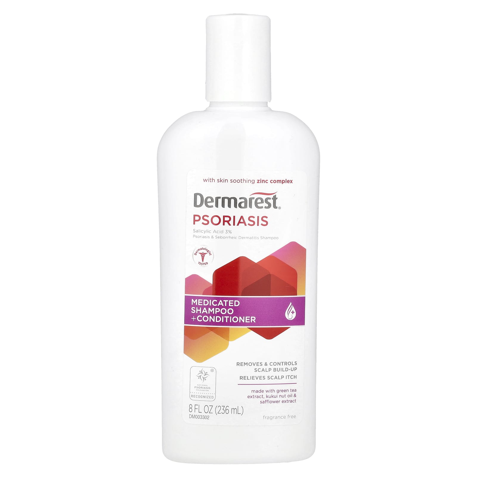 Dermarest Psoriasis Medicated Shampoo + Conditioner, Fragrance Free, 8 fl oz - Image 1