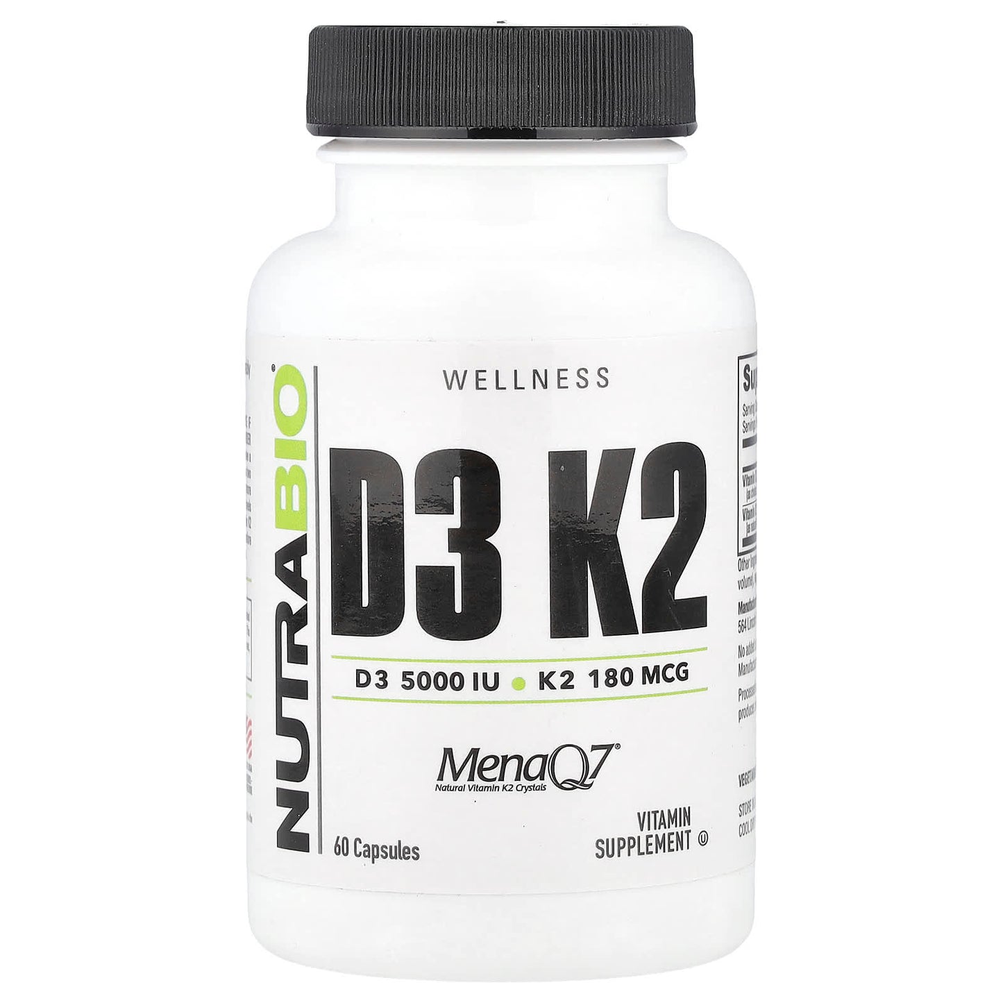 NutraBio, D3 K2, 60 Capsules - Image 1