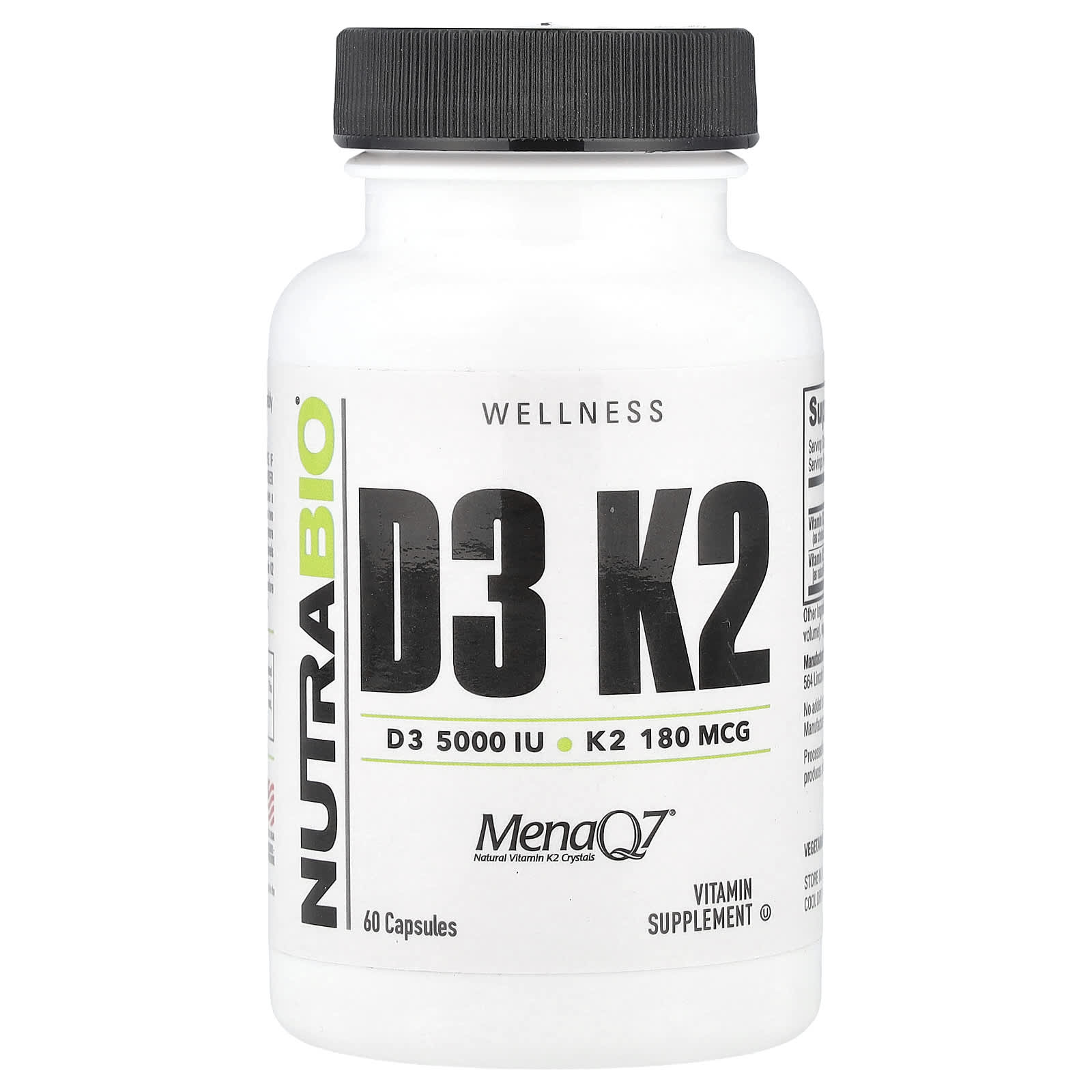 NutraBio, D3 K2, 60 Capsules - Image 1