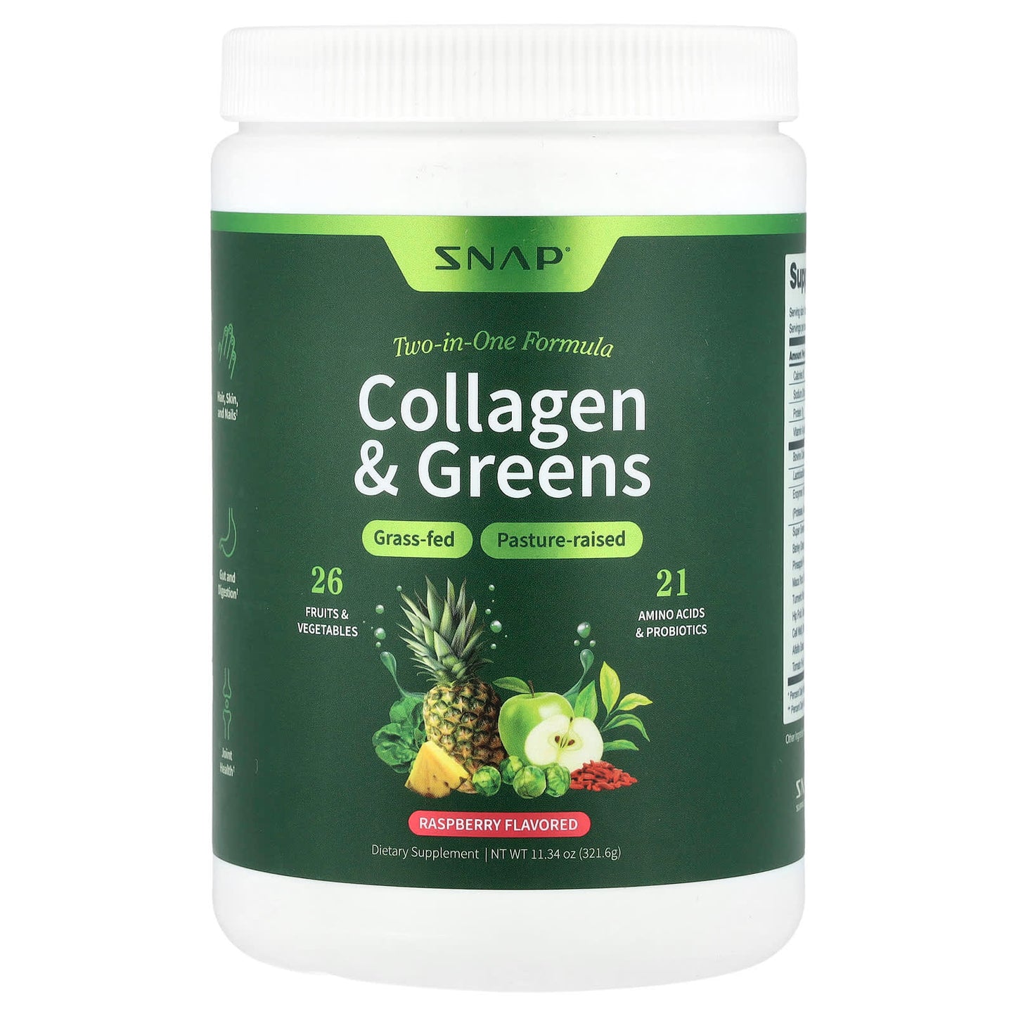 Snap Supplements, Collagen & Greens, Raspberry, 11.34 oz (321.6 g) - Image 1