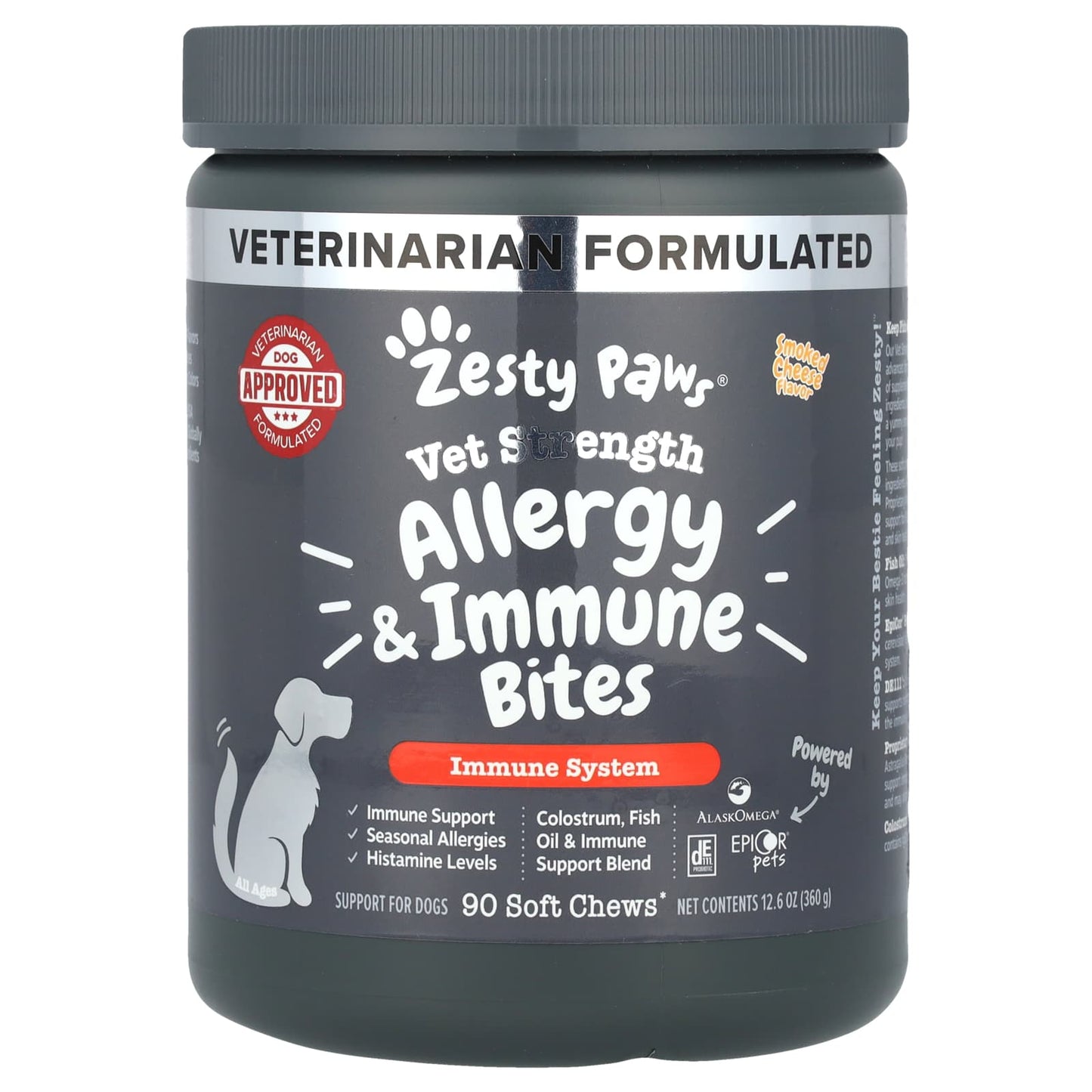 Zesty Paws, Vet Strength Allergy & Immune Bites, For Dogs, All Ages, Smoked Cheese, 90 Soft Chews, 12.6 oz (360 g) - Image 1