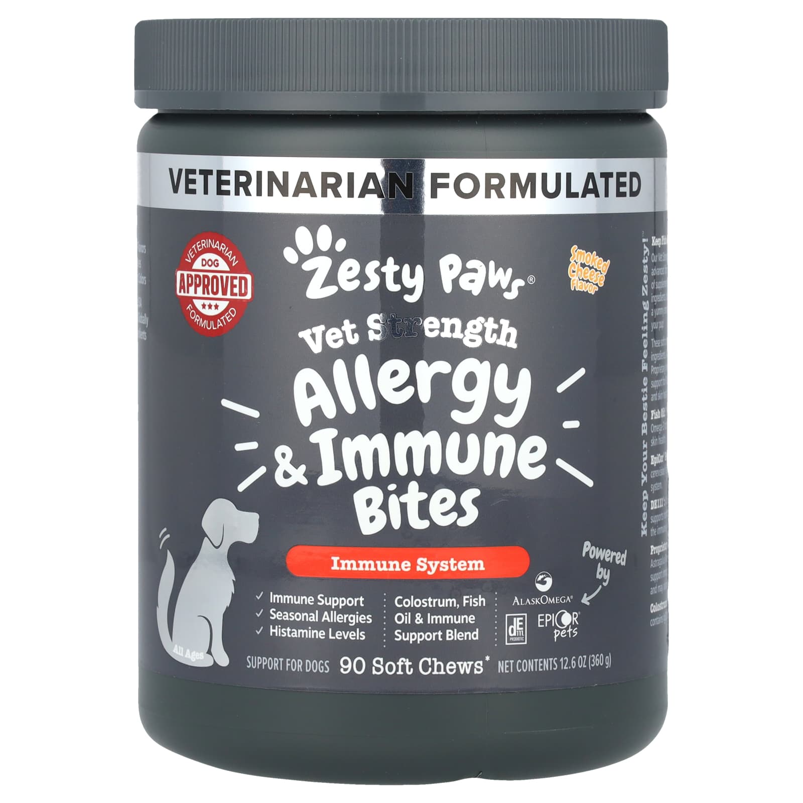 Zesty Paws, Vet Strength Allergy & Immune Bites, For Dogs, All Ages, Smoked Cheese, 90 Soft Chews, 12.6 oz (360 g) - Image 1