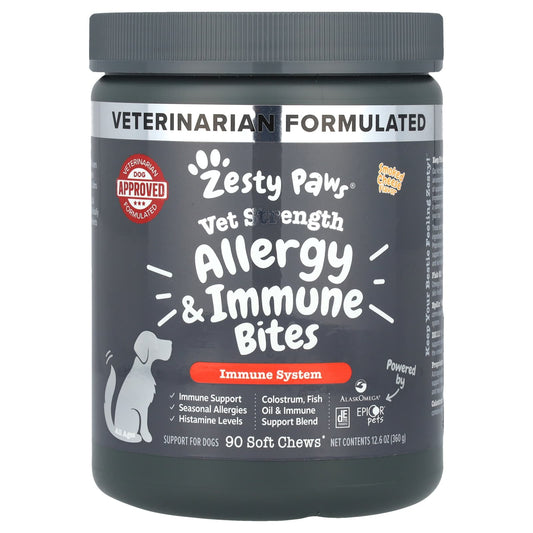 Zesty Paws, Vet Strength Allergy & Immune Bites, For Dogs, All Ages, Smoked Cheese, 90 Soft Chews, 12.6 oz (360 g) - Image 1