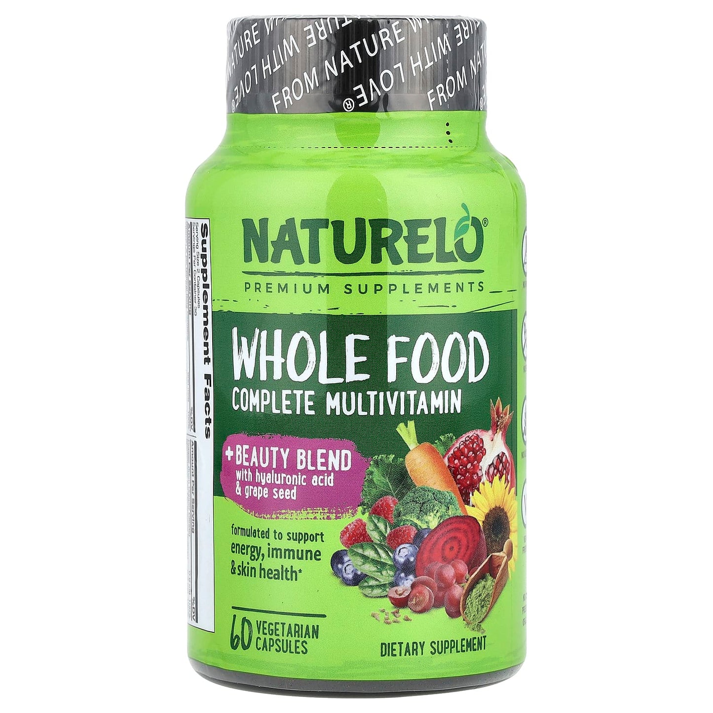 NATURELO, Whole Food Complete Multivitamin + Beauty Blend, 60 Vegetarian Capsules - Image 1