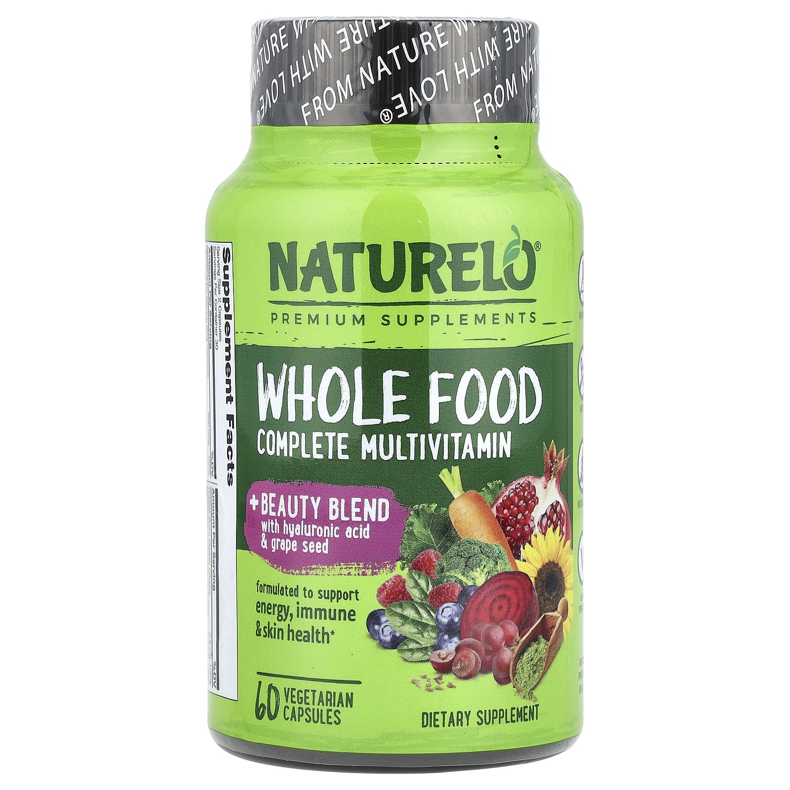 NATURELO, Whole Food Complete Multivitamin + Beauty Blend, 60 Vegetarian Capsules - Image 1