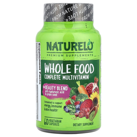 NATURELO, Whole Food Complete Multivitamin + Beauty Blend, 60 Vegetarian Capsules - Image 1