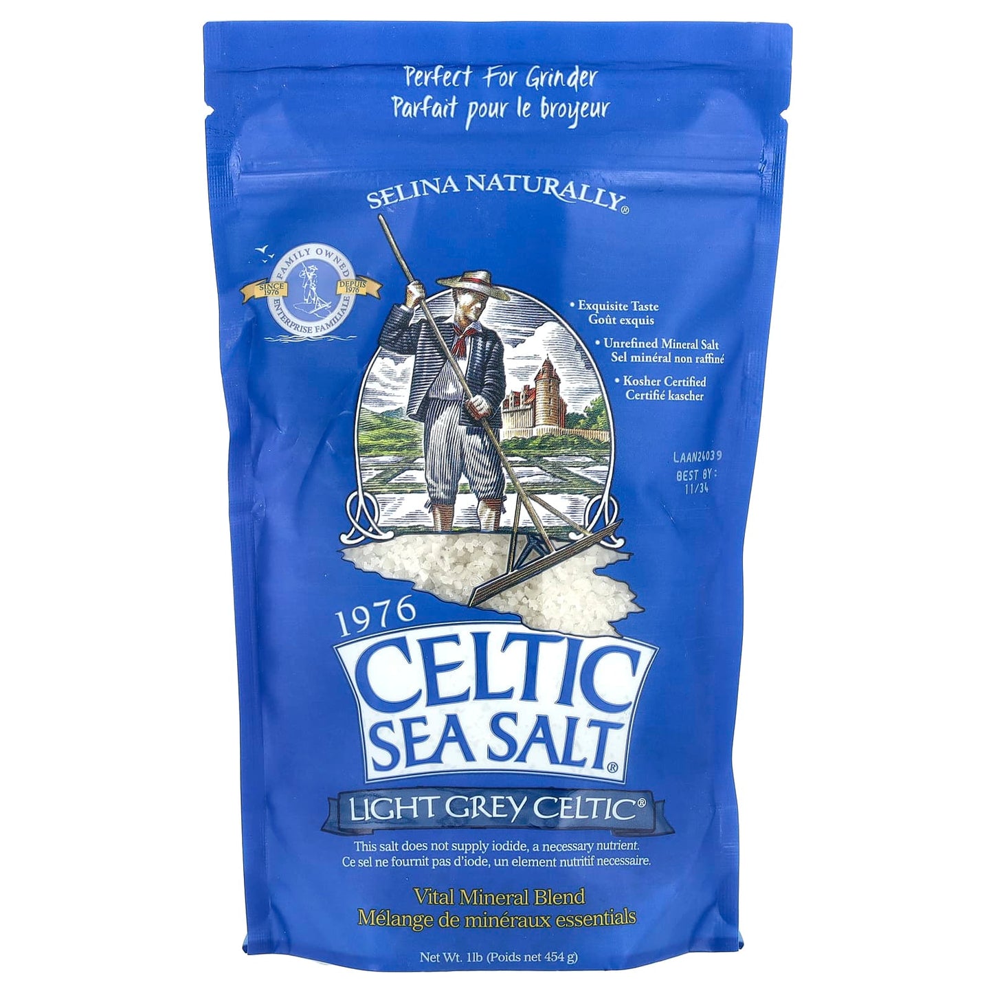 Unrefined Light Grey Celtic Sea Salt, 1 lb (454 g) - Vital Mineral Blend - Image 1