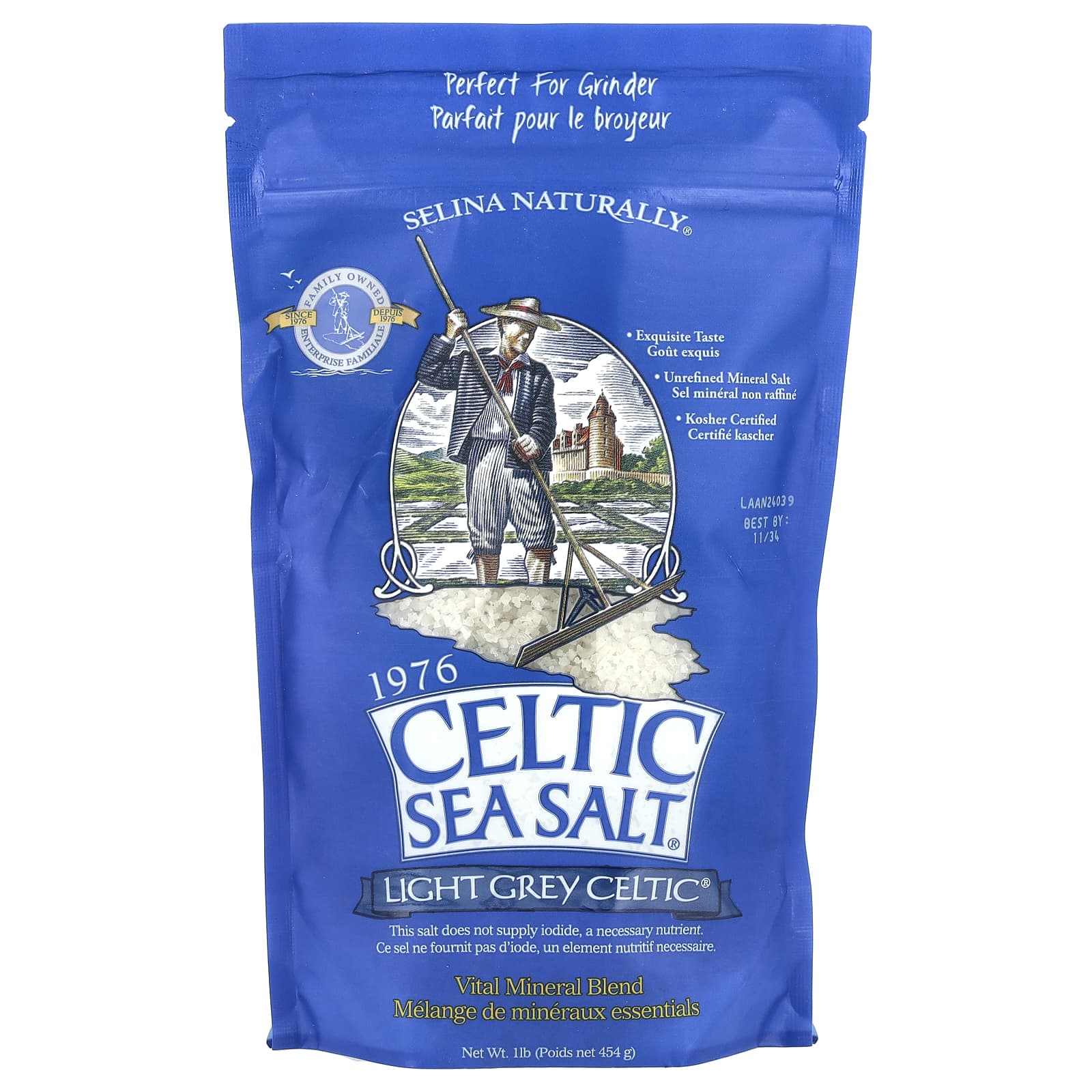 Unrefined Light Grey Celtic Sea Salt, 1 lb (454 g) - Vital Mineral Blend - Image 1