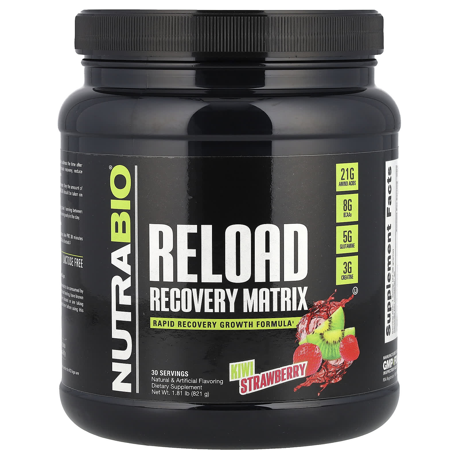 NutraBio, Reload Recovery Matrix, Kiwi Strawberry, 1.81 lb (821 g) - Image 1