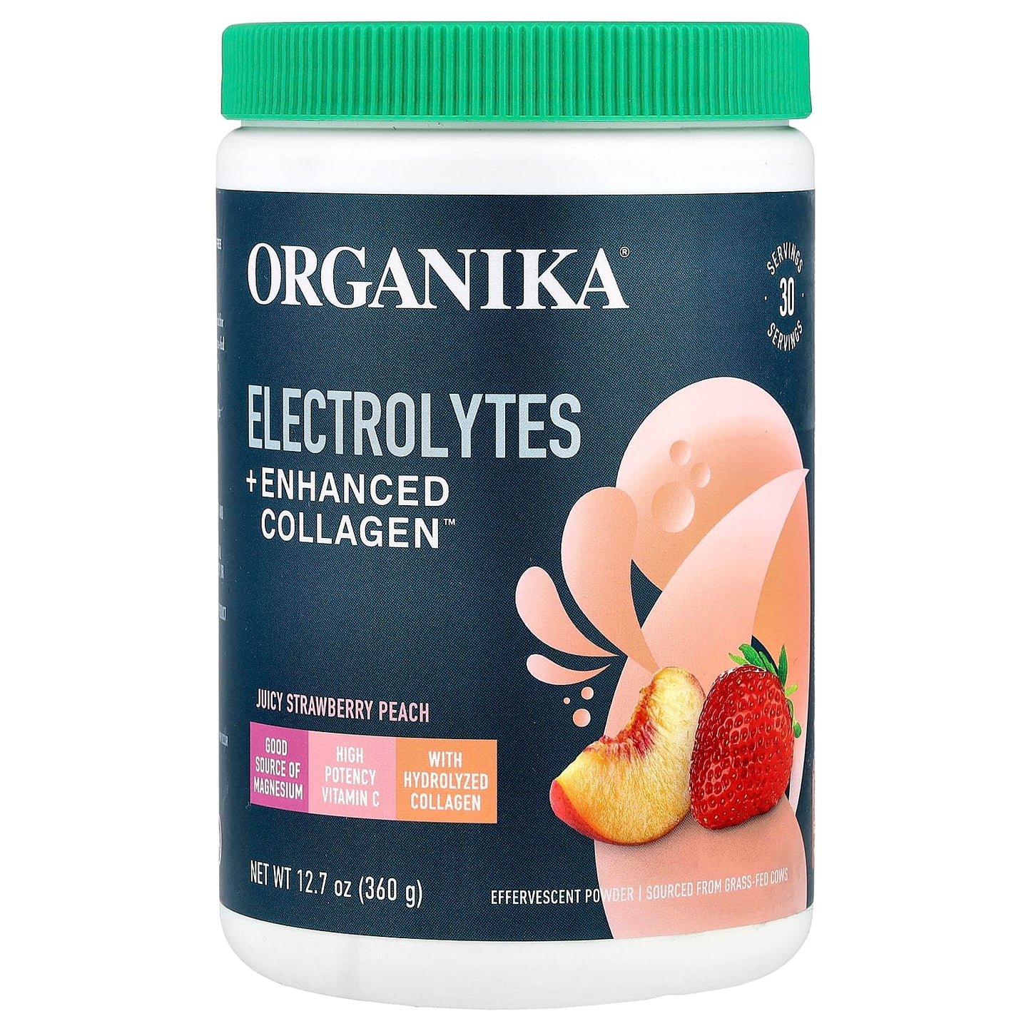 Organika, Electrolytes + Enhanced Collagen™, Juicy Strawberry Peach, 12.7 oz (360 g) - Image 1