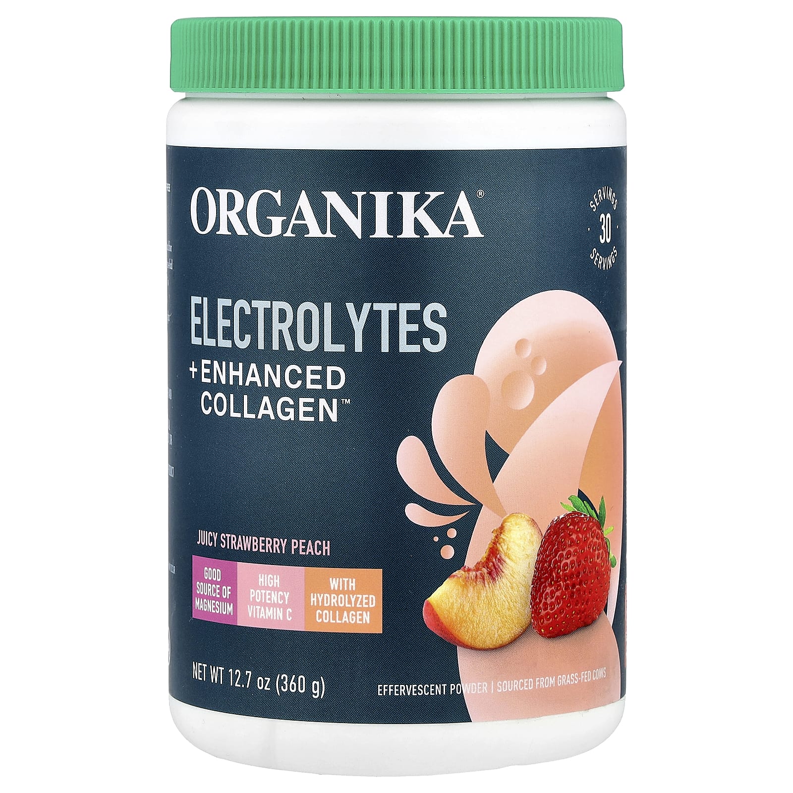 Organika, Electrolytes + Enhanced Collagen™, Juicy Strawberry Peach, 12.7 oz (360 g) - Image 1