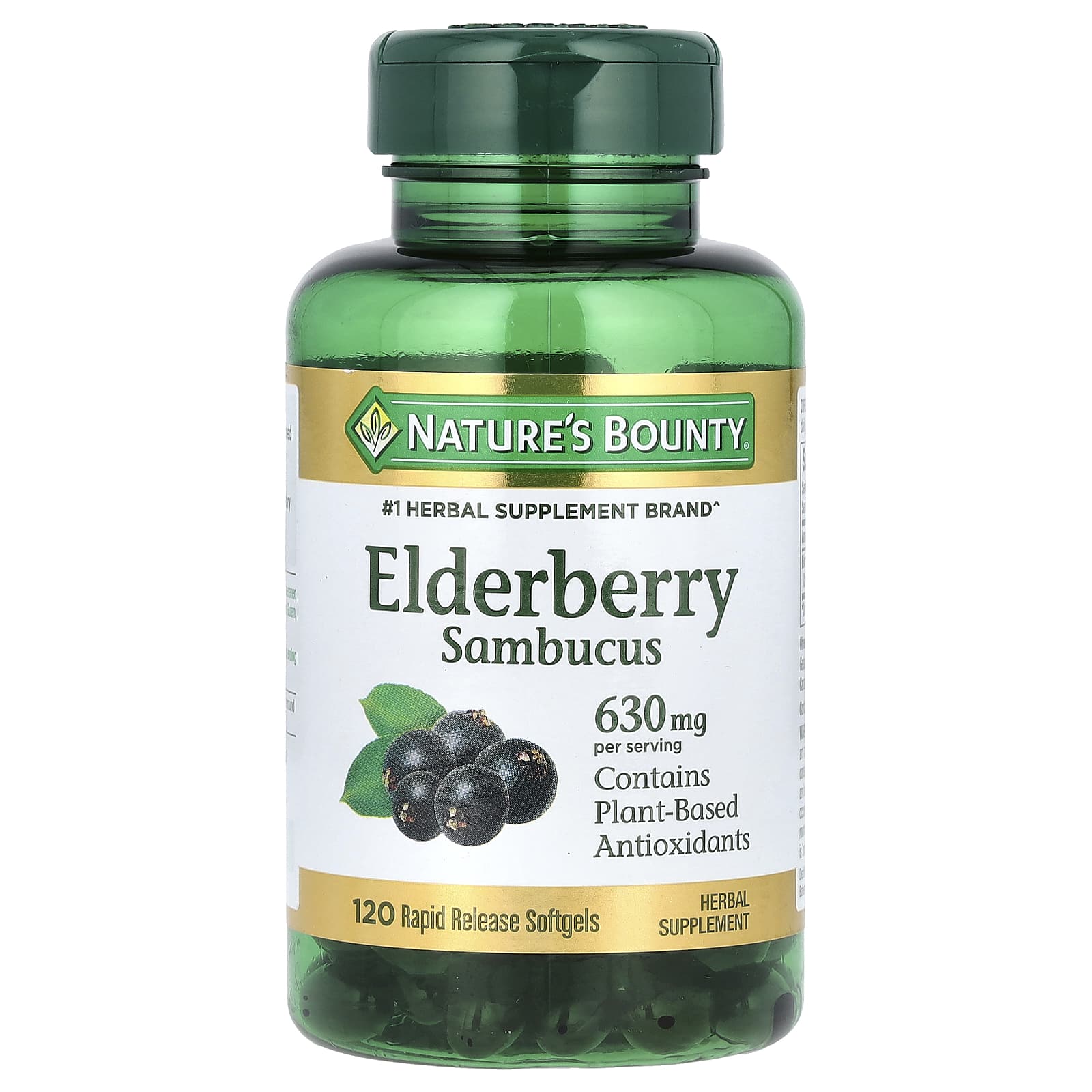 Nature's Bounty, Elderberry Sambucus, 120 Rapid Release Softgels (210 mg per Softgel)