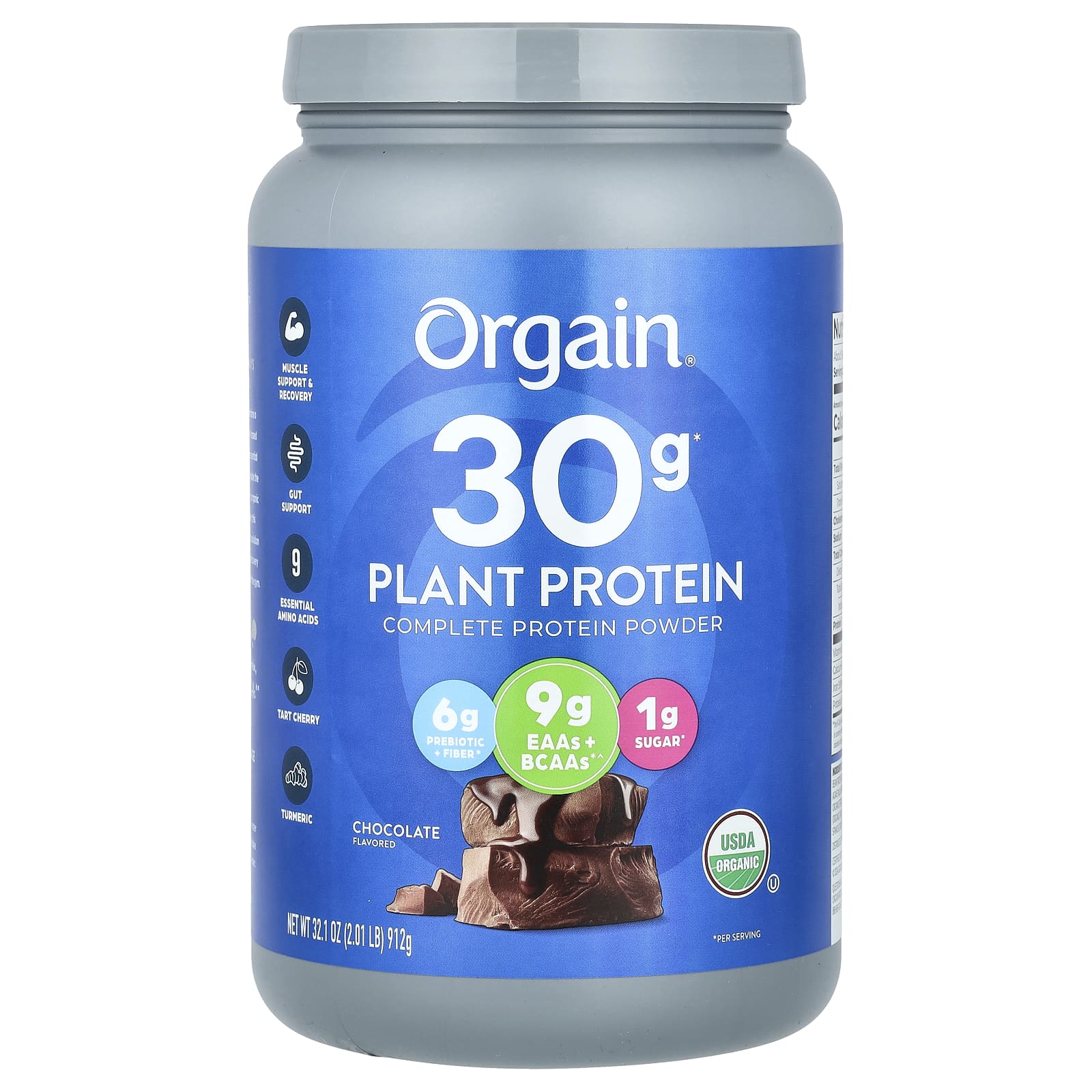 Orgain, Plant  Protein, Complete Protein Powder, Chocolate, 2.01 lb (912 g) - Image 1