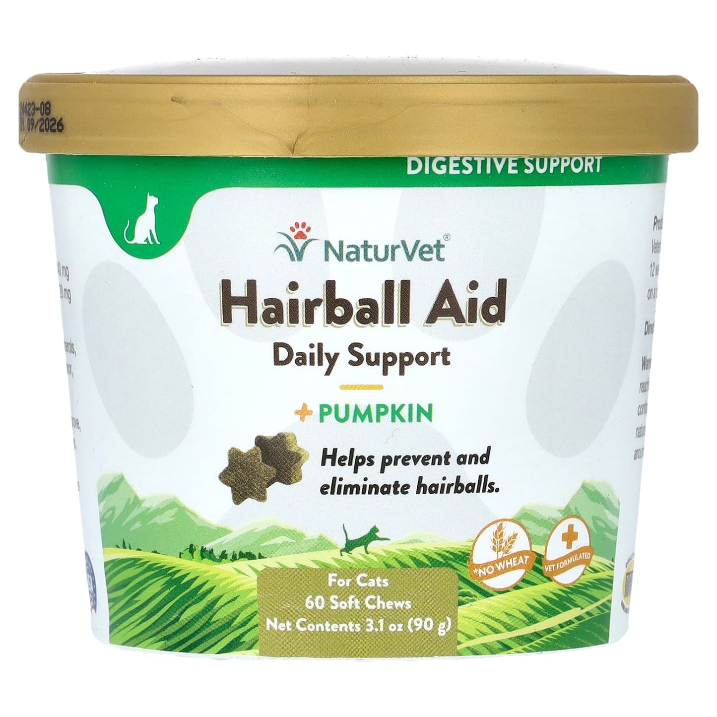 NaturVet, Hairball Aid Daily Support + Pumpkin, For Cats, 60 Soft Chews, 3.1 oz (90 g) - Image 1