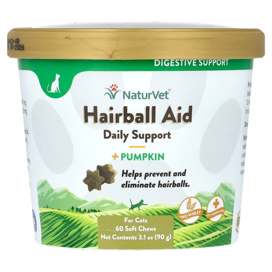 NaturVet, Hairball Aid Daily Support + Pumpkin, For Cats, 60 Soft Chews, 3.1 oz (90 g) - Image 1