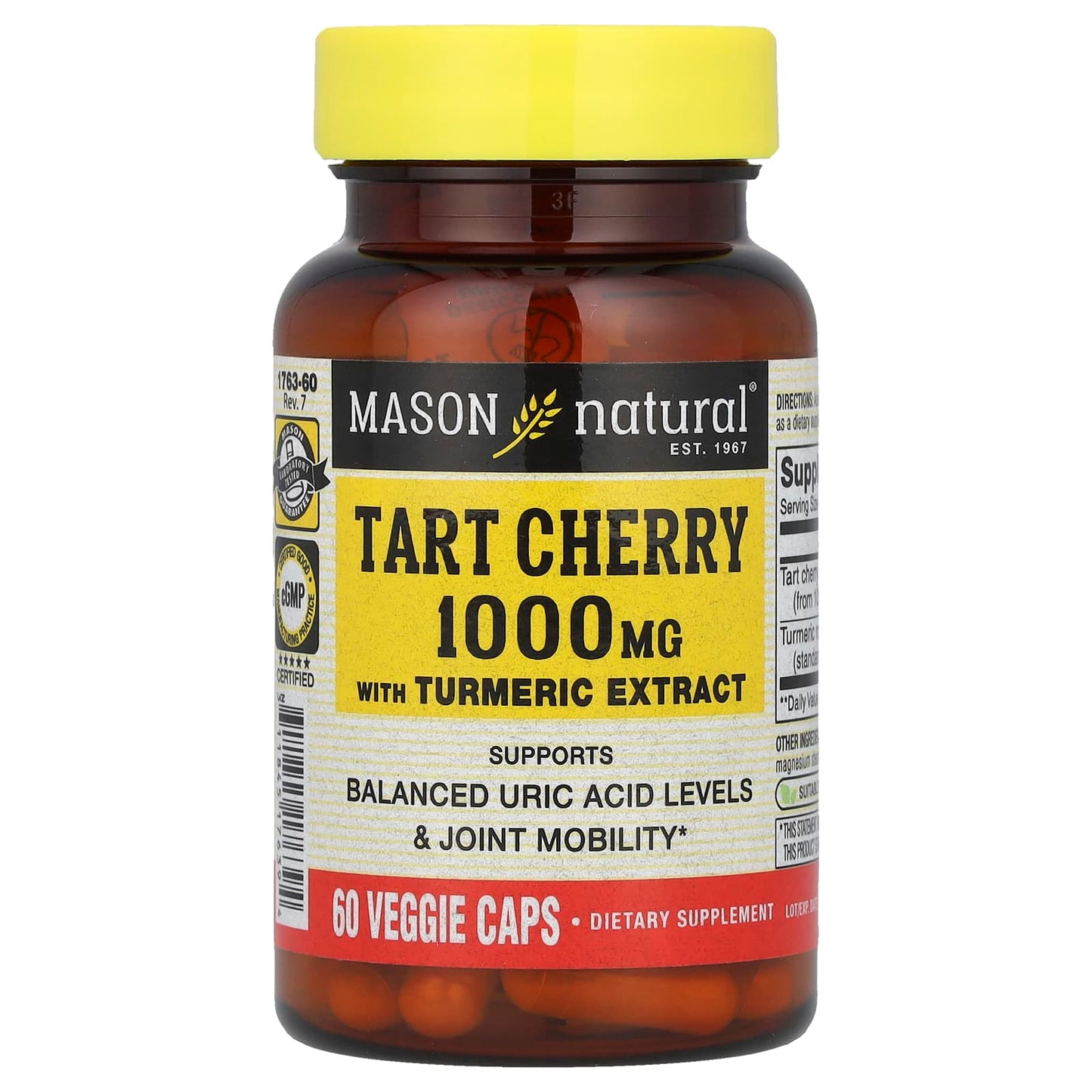Mason Natural, Tart Cherry with Turmeric Extract, 1,000 mg, 60 Veggie Caps - Image 1