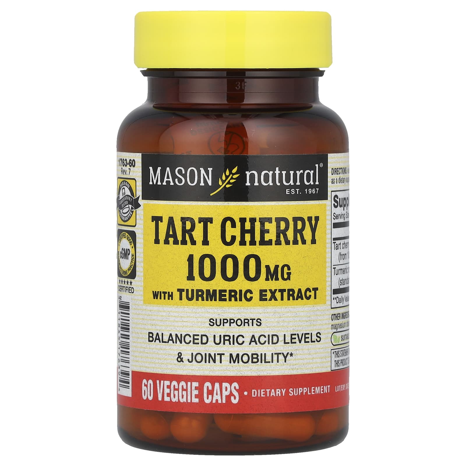 Mason Natural, Tart Cherry with Turmeric Extract, 1,000 mg, 60 Veggie Caps - Image 1