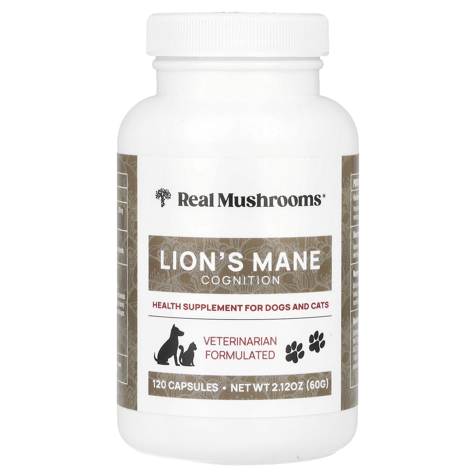 Real Mushrooms, Lion's Mane, For Dogs and Cats, 120 Capsules - Image 1