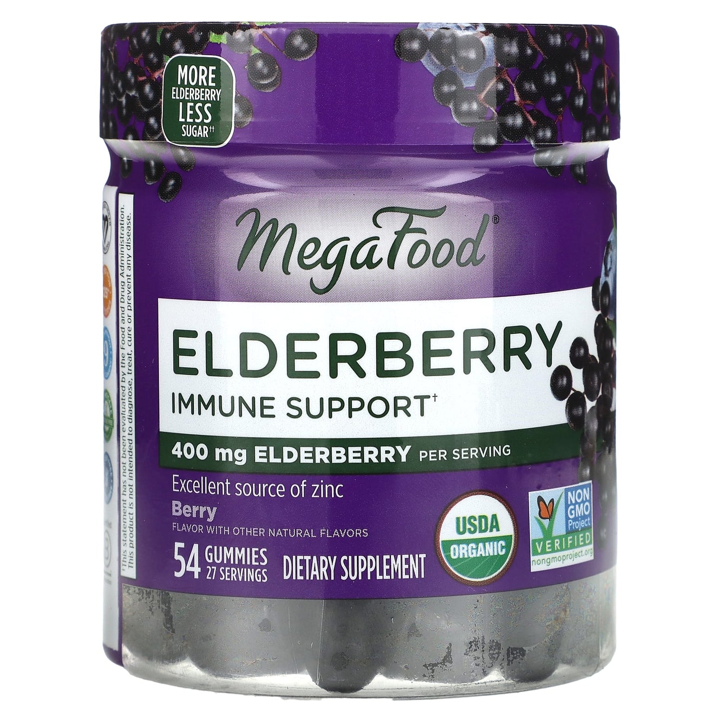 MegaFood, Elderberry Immune Support Gummies, Berry, 54 Gummies - Image 1