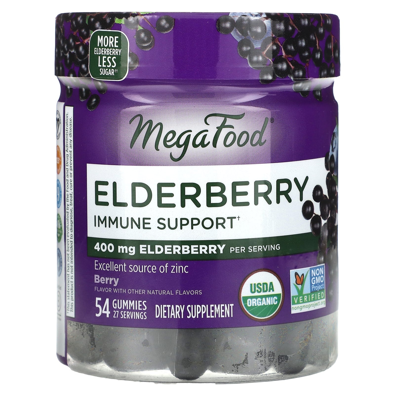 MegaFood, Elderberry Immune Support Gummies, Berry, 54 Gummies - Image 1