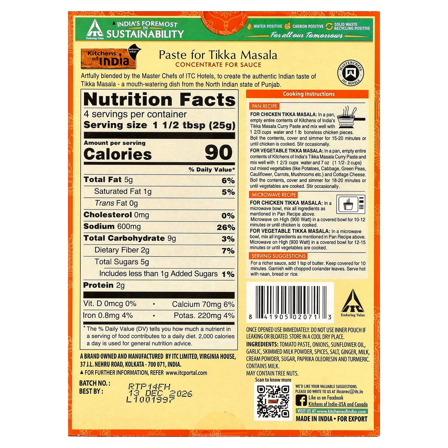 Kitchens of India, Paste For Tikka Masala, Concentrate For Sauce, Medium, 3.5 oz (100 g) - Image 2