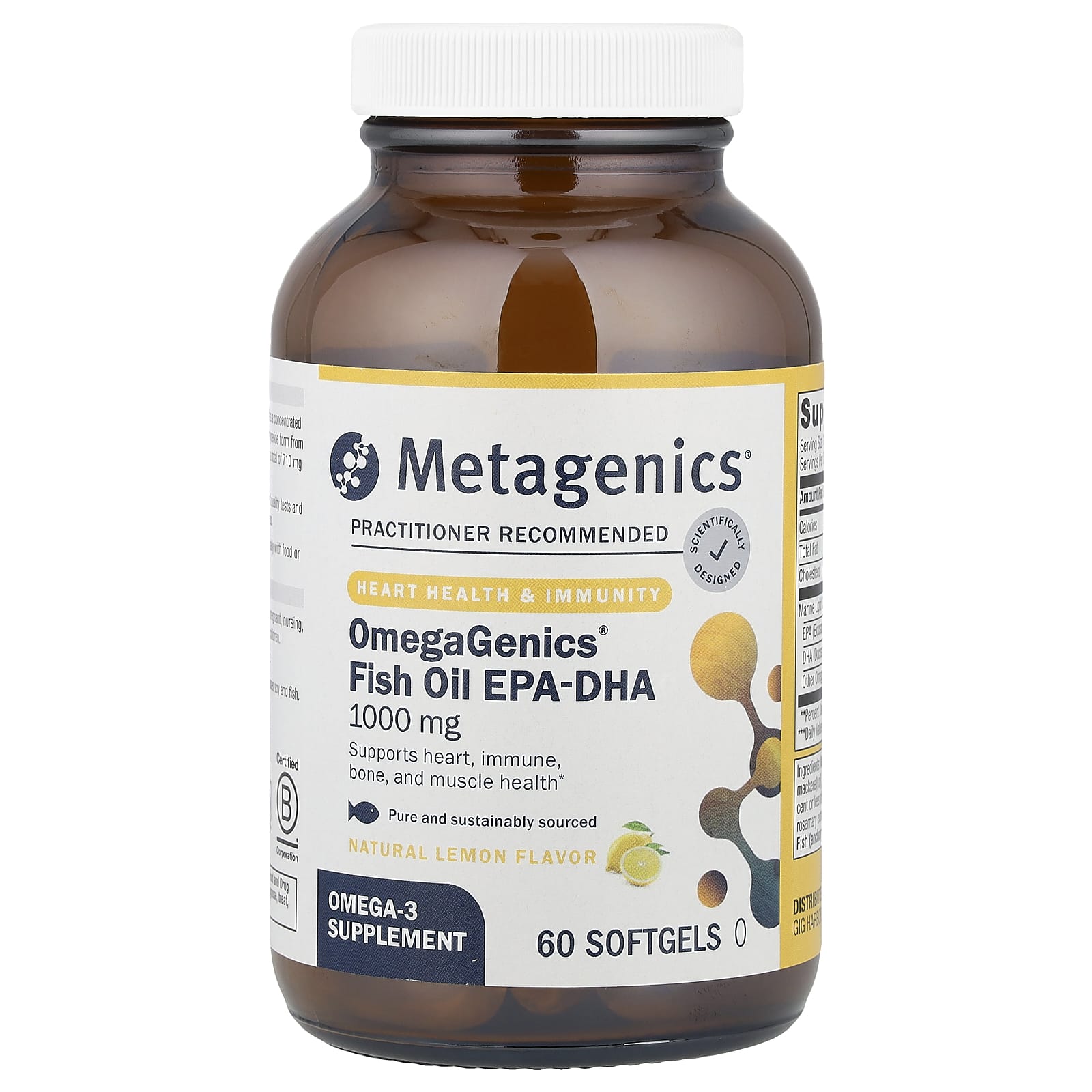 Metagenics, OmegaGenics® Fish Oil EPA-DHA, Natural Lemon, 1,000 mg, 60 Softgels - Image 1