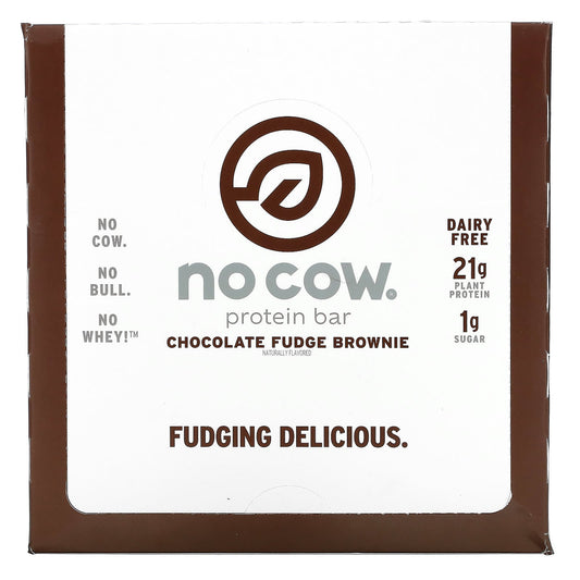 No Cow, Protein Bar, Chocolate Fudge Brownie, 12 Bars, 2.12 oz (60 g) Each - Image 1