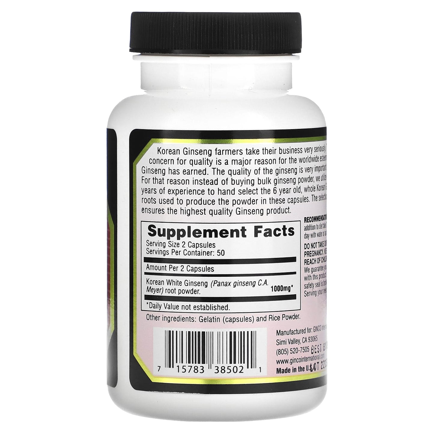 Korean Ginseng Capsules 6 Year Old Roots - 500mg per Capsule, 100 Count - Image 2