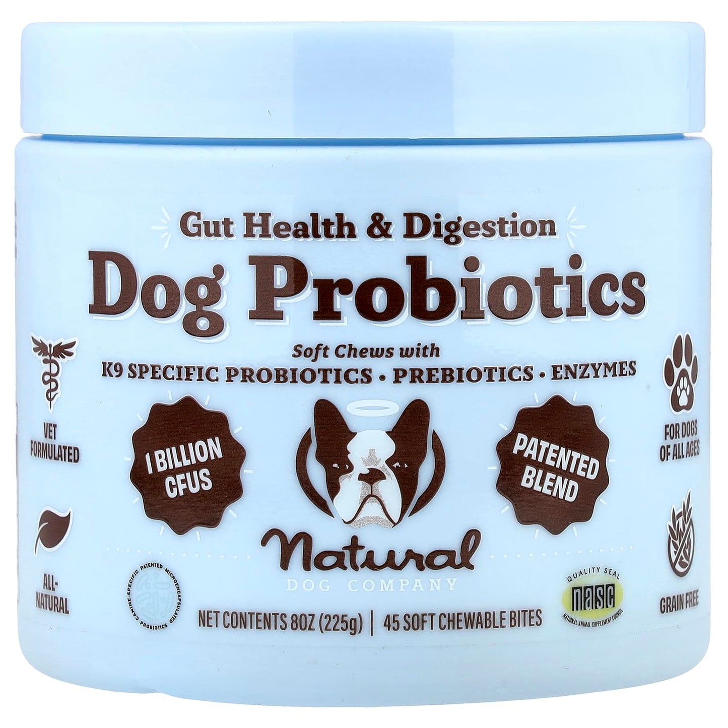 Natural Dog Company, Dog Probiotics, Gut Health & Digestion, For Dogs, All Ages, 45 Soft Chewable Bites, 8 oz (225 g) - Image 1