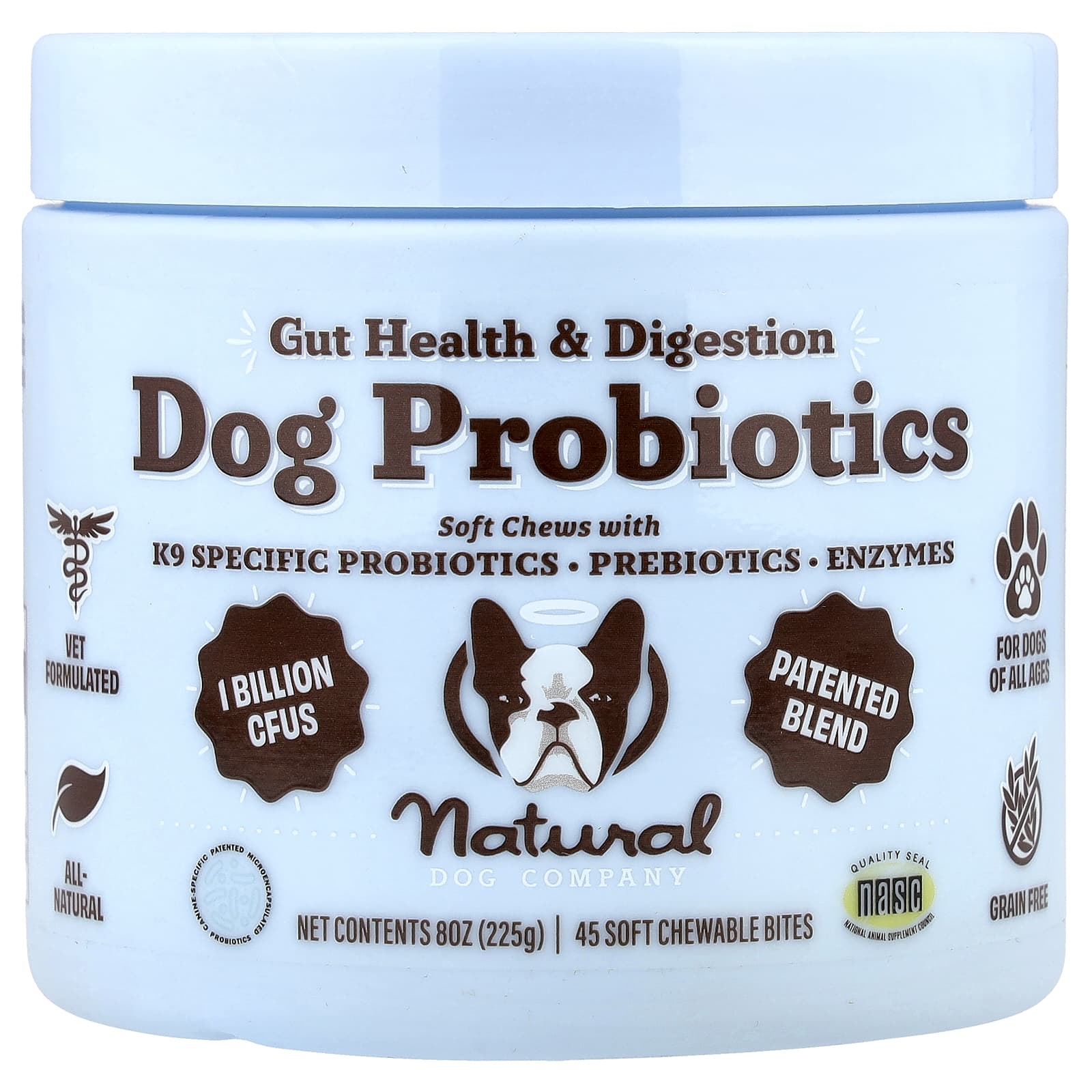 Natural Dog Company, Dog Probiotics, Gut Health & Digestion, For Dogs, All Ages, 45 Soft Chewable Bites, 8 oz (225 g) - Image 1