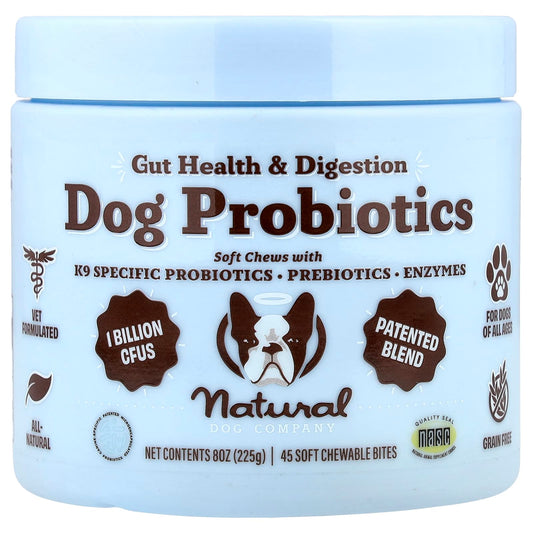 Natural Dog Company, Dog Probiotics, Gut Health & Digestion, For Dogs, All Ages, 45 Soft Chewable Bites, 8 oz (225 g) - Image 1