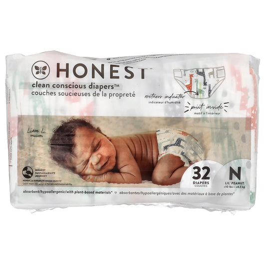 The Honest Company, Clean Conscious Diapers™ Newborn, 10 lbs, Multi-Colored Giraffes, 32 Diapers - Image 1