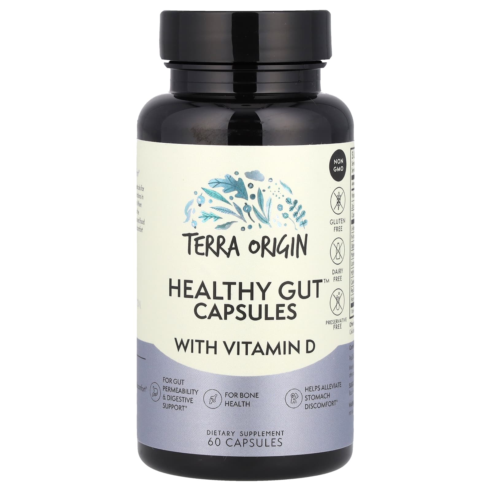 Terra Origin, Healthy Gut Capsules with Vitamin D, 60 Capsules - Image 1