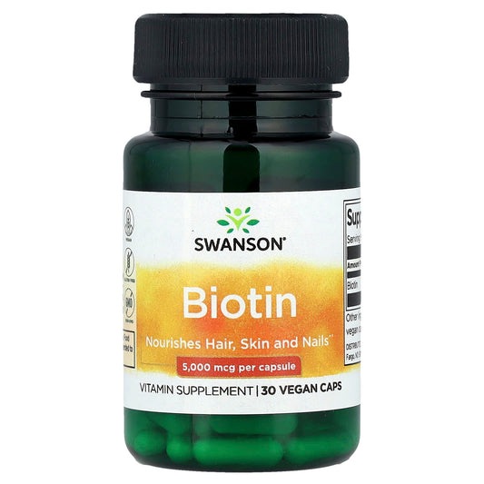 Swanson, Biotin, 5,000 mcg, 30 Vegan Caps - Image 1