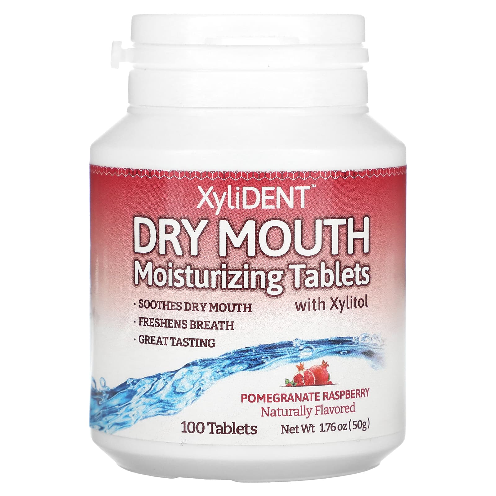 XyliDENT, Dry Mouth, Moisturizing Tablets with Xylitol, Pomegranate Raspberry, 100 Tablets, 1.76 oz (50 g) - Image 1