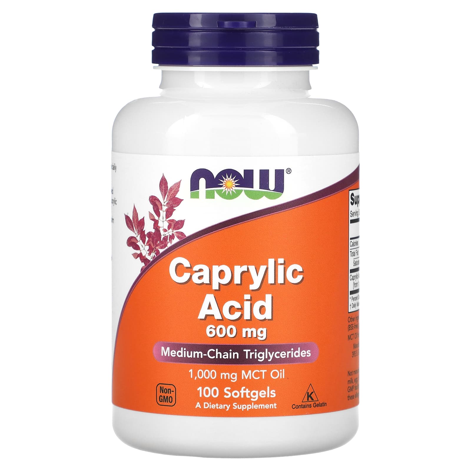 NOW Foods, Caprylic Acid, 600 mg, 100 Softgels - Image 1