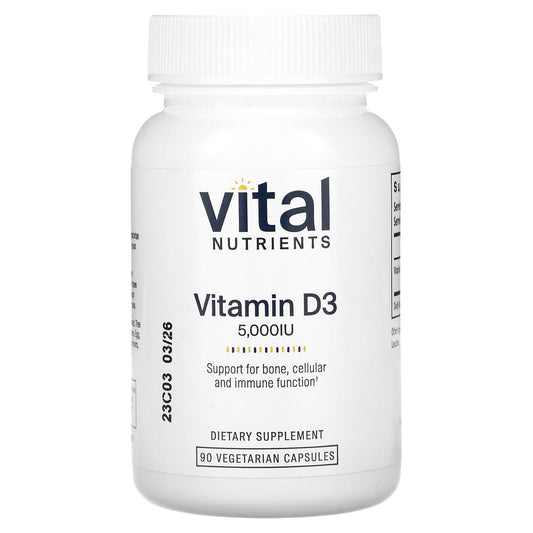 Vital Nutrients, Vitamin D3,  5,000 IU, 90 Vegetarian Capsules - Image 1