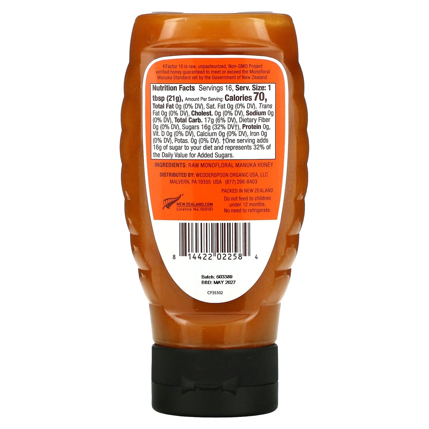 Wedderspoon, Raw Monofloral Manuka Honey, KFactor 16, 12 oz (340 g) - Image 2