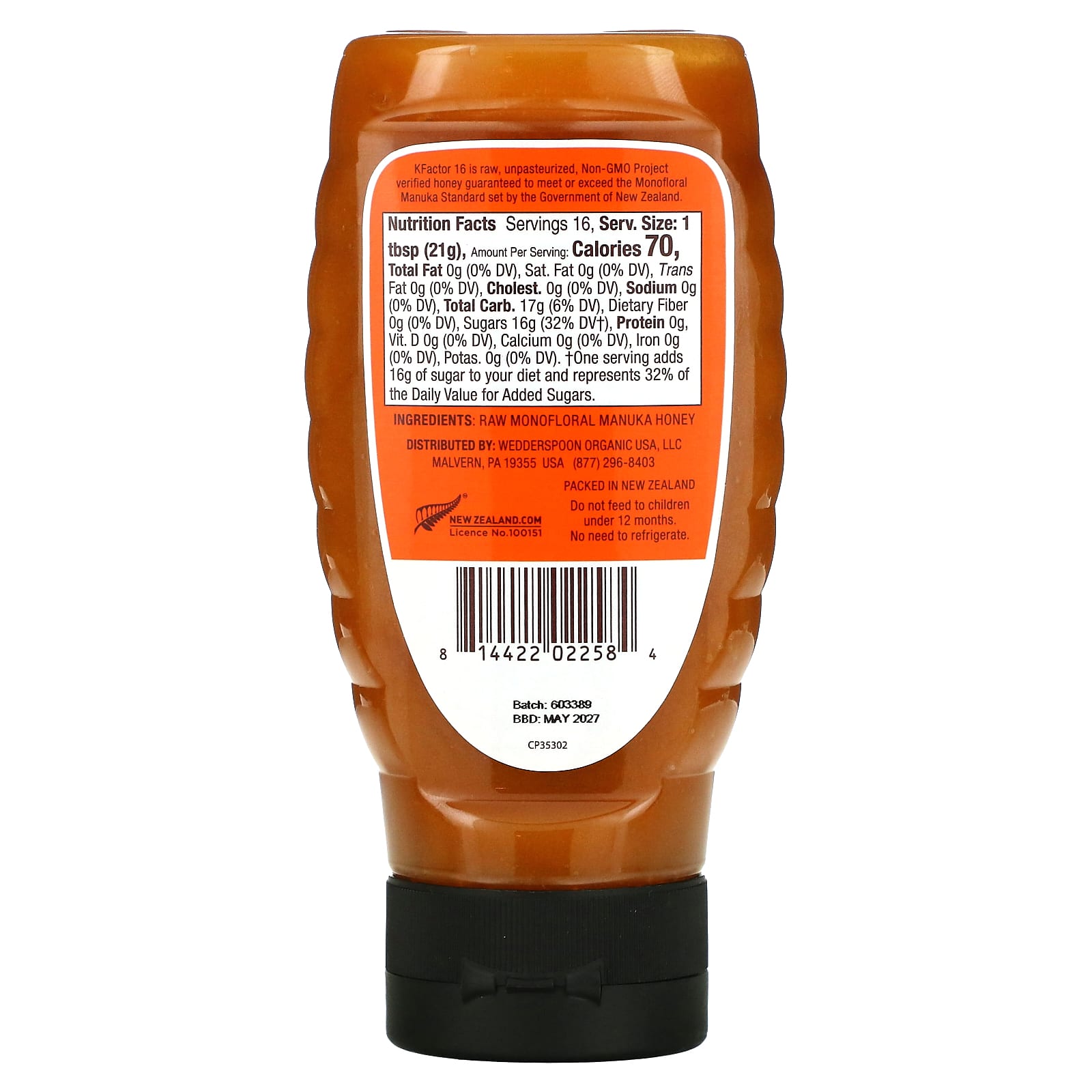 Wedderspoon, Raw Monofloral Manuka Honey, KFactor 16, 12 oz (340 g) - Image 2