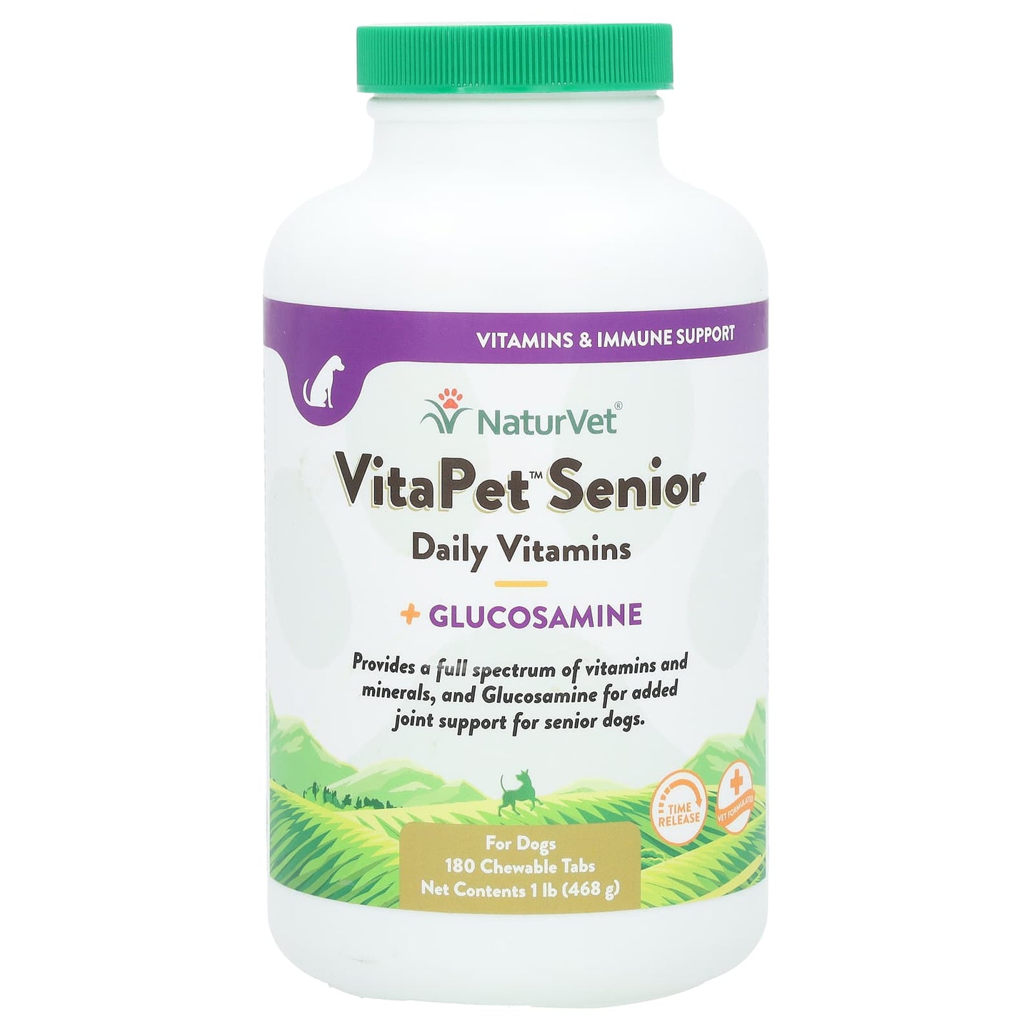 NaturVet, VitaPet Senior, Daily Vitamins + Glucosamine, For Dogs, 180 Chewable Tabs, 1 lb (468 g) - Image 1