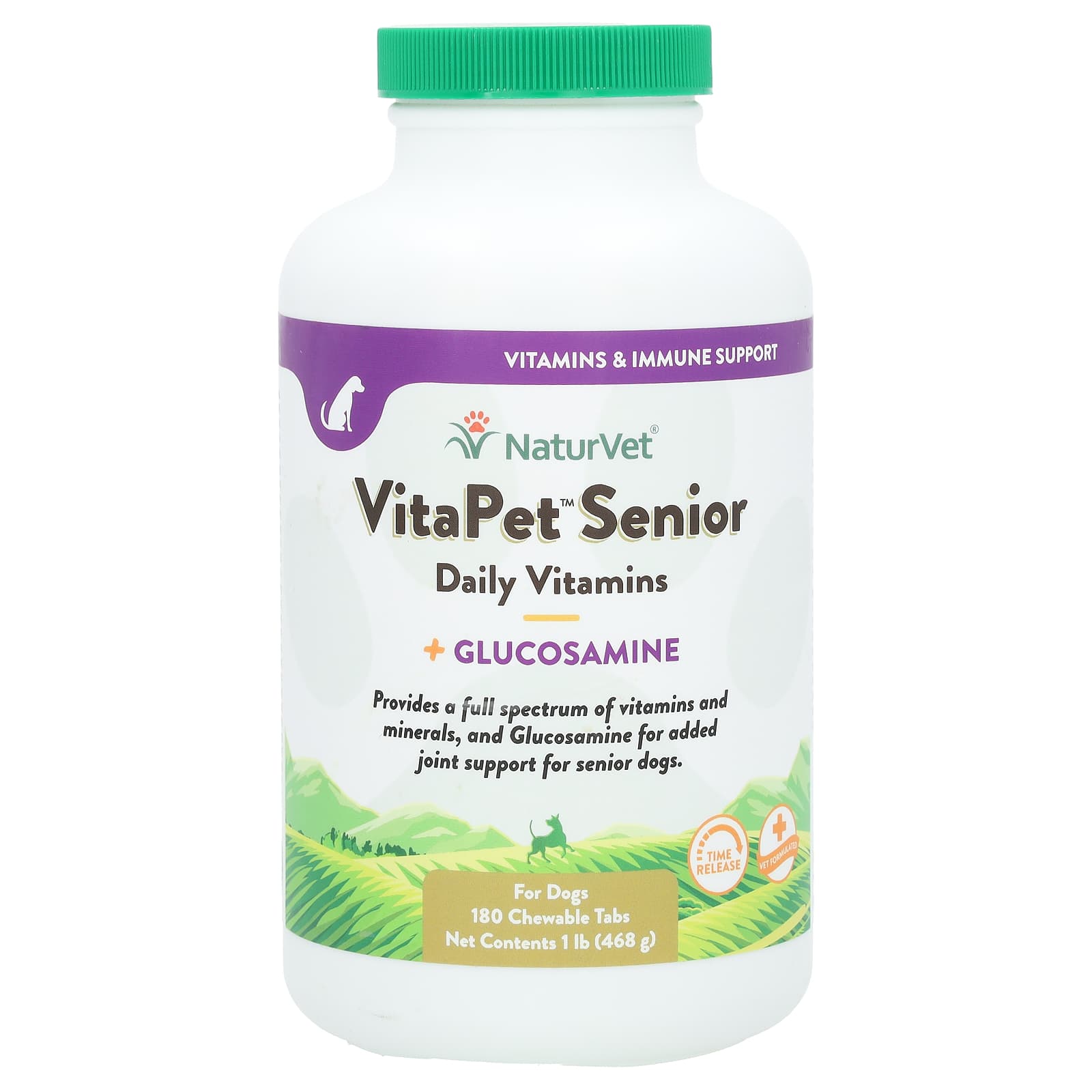 NaturVet, VitaPet Senior, Daily Vitamins + Glucosamine, For Dogs, 180 Chewable Tabs, 1 lb (468 g) - Image 1