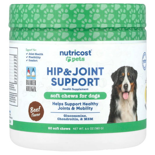 Nutricost, Pets, Hip & Joint Support, For Dogs, Beef, 60 Soft Chews, 6.4 oz (180 g) - Image 1
