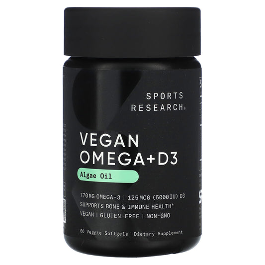 Sports Research, Vegan Omega + D3, 60 Veggie Softgels - Image 1