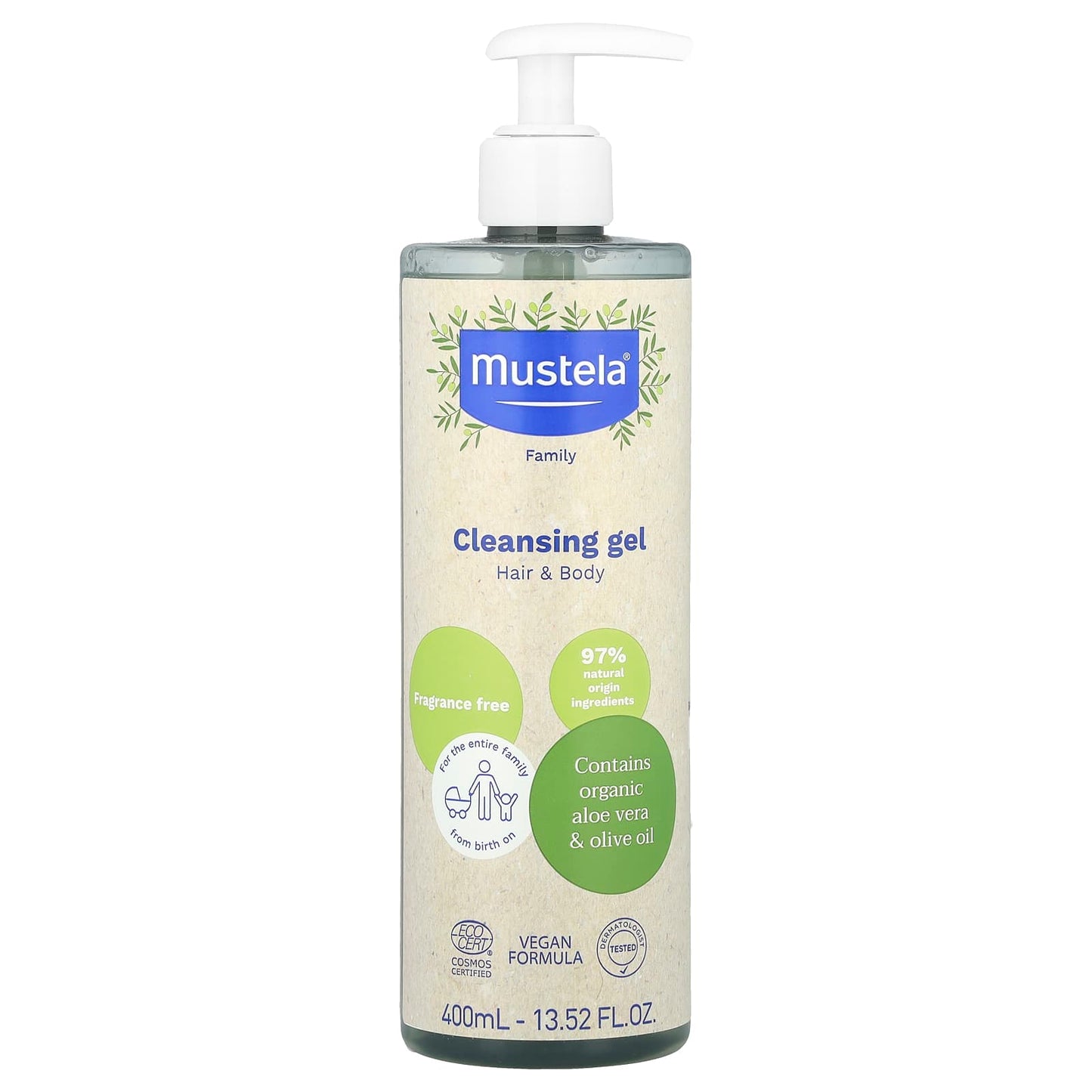 Mustela, Family, Cleansing Gel, Hair & Body, Fragrance Free, 13.52 fl oz (400 ml) - Image 1
