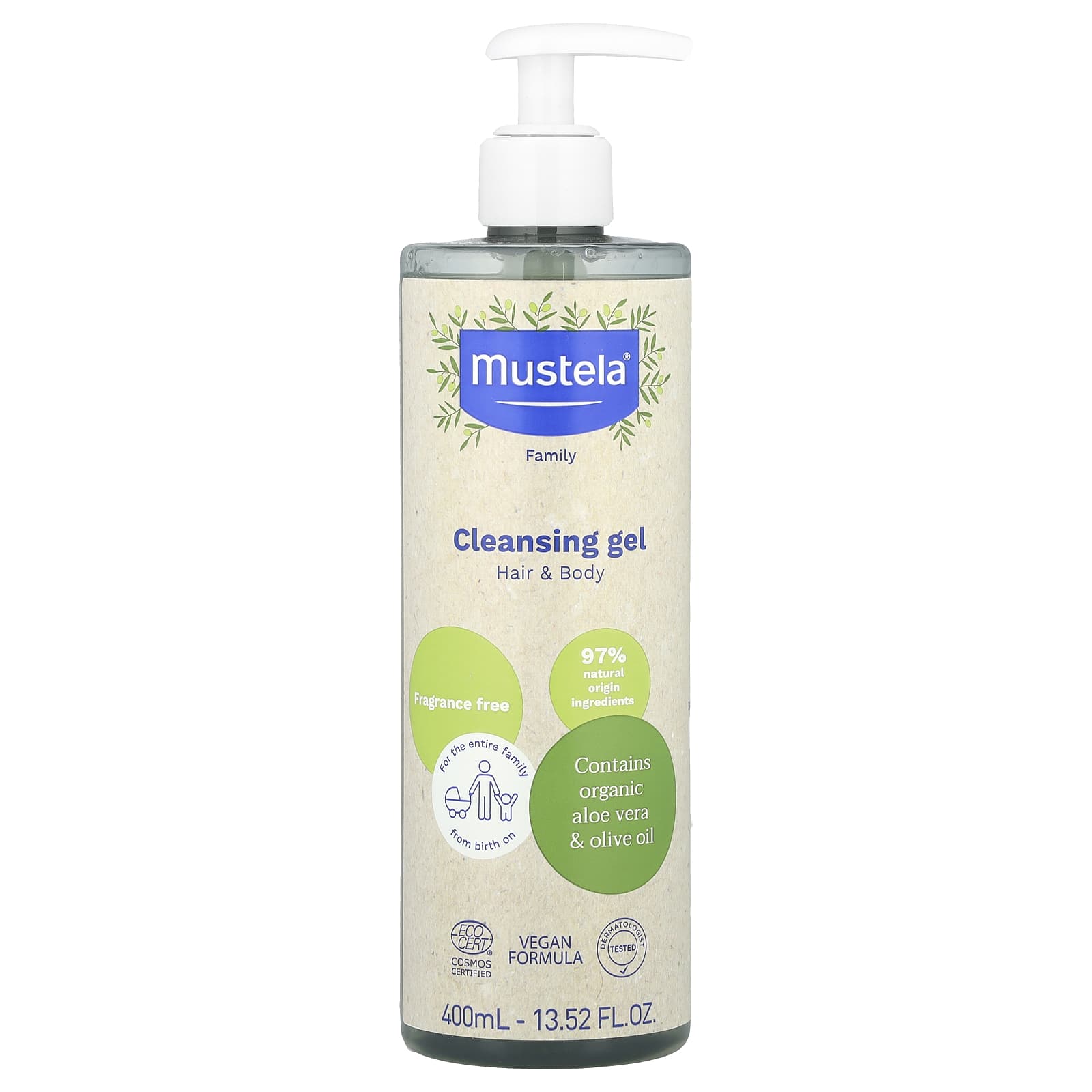Mustela, Family, Cleansing Gel, Hair & Body, Fragrance Free, 13.52 fl oz (400 ml) - Image 1
