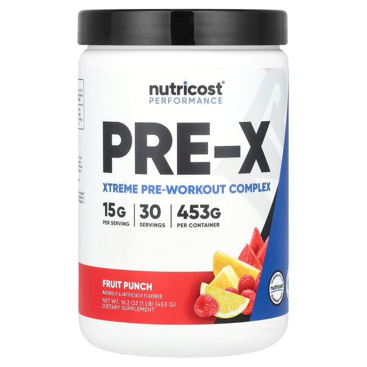 Nutricost, Performance, PRE-X, Xtreme Pre-Workout Complex, Fruit Punch, 1 lb (453 g) - Image 1