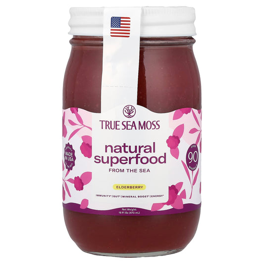 True Sea Moss, Natural Superfood From The Sea, Elderberry, 16 fl oz (473 ml) - Image 1