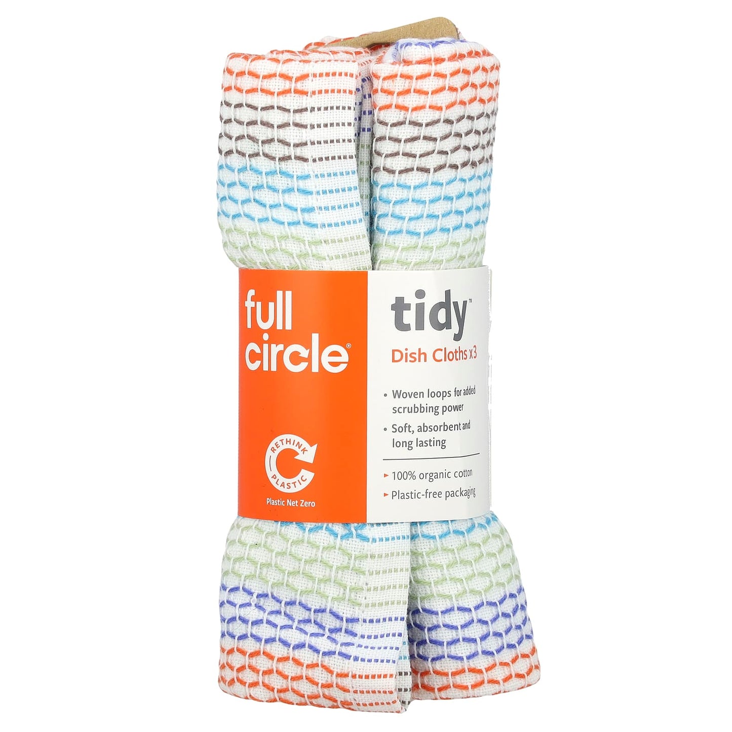 Full Circle Tidy Multicolored Dish Cloths, 100% Organic Cotton, 3-Piece Set - Image 1