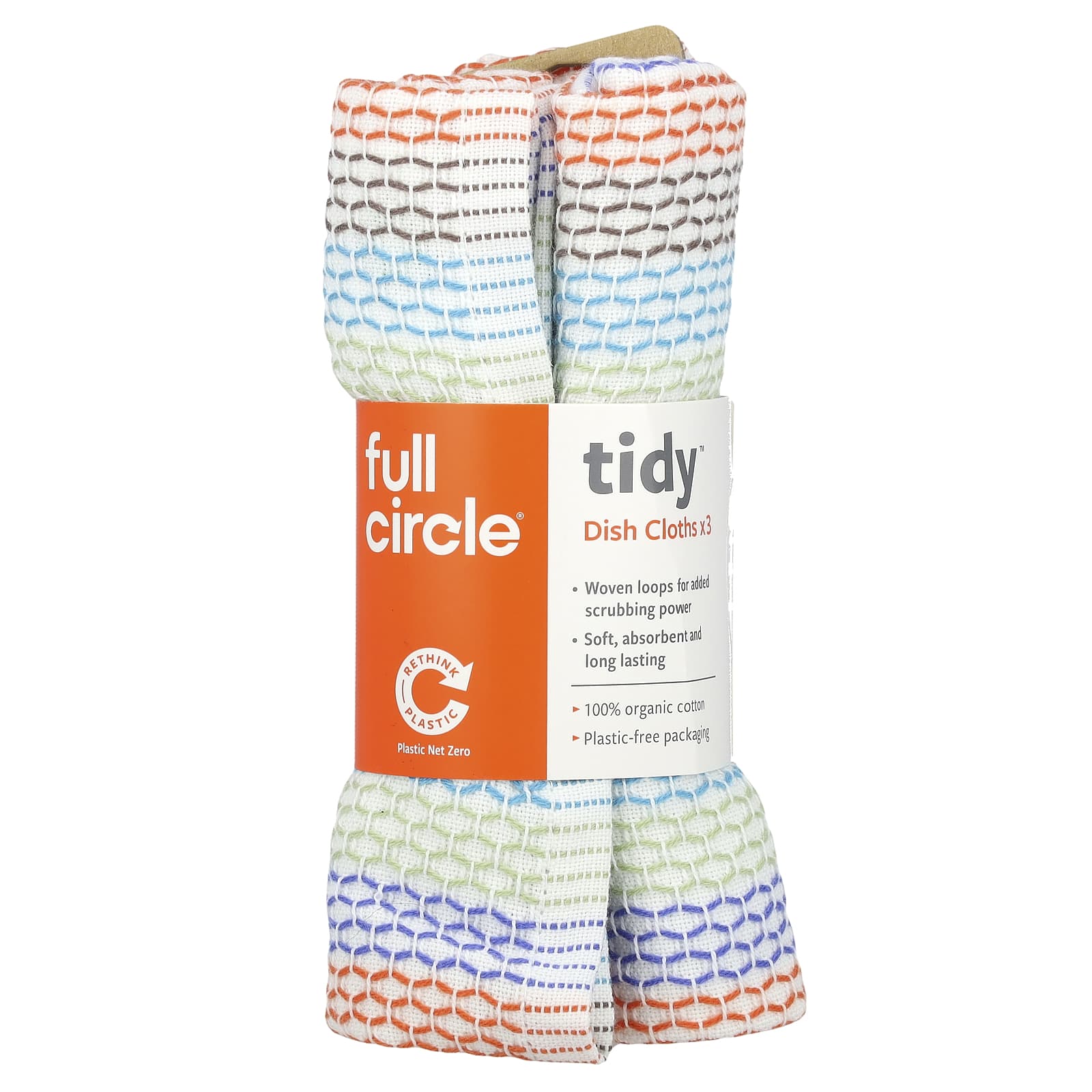 Full Circle Tidy Multicolored Dish Cloths, 100% Organic Cotton, 3-Piece Set - Image 1
